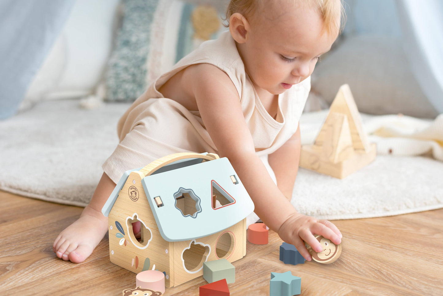 House Shape Sorter w/8 Blocks (Wooden Toys)